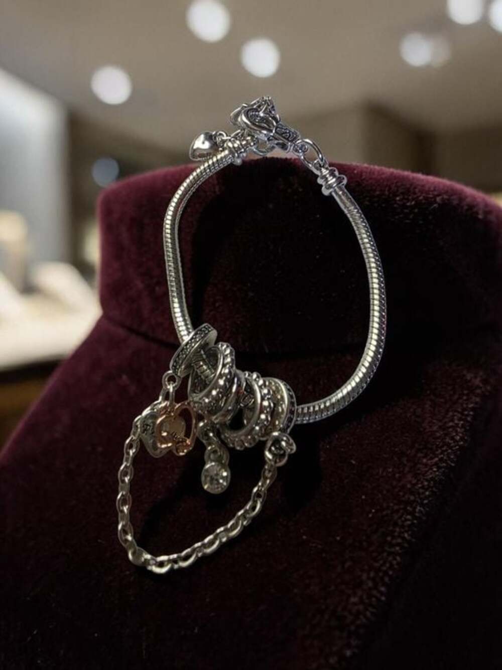 925 Silver Crystal Heart Charm Bracelet